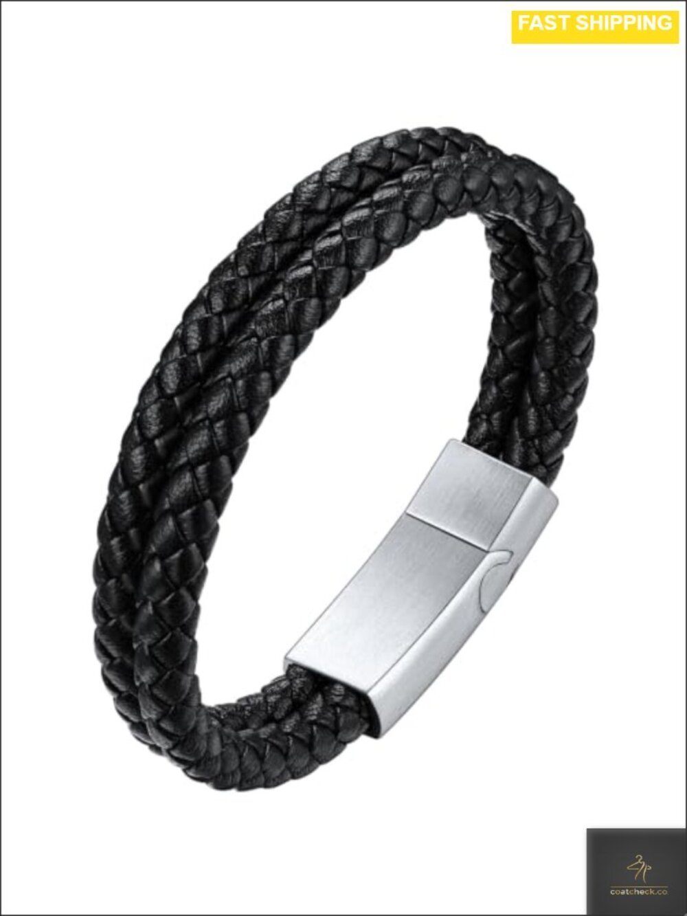 Mens Genuine Leather Braided Bracelet Stainless Steel Clasp